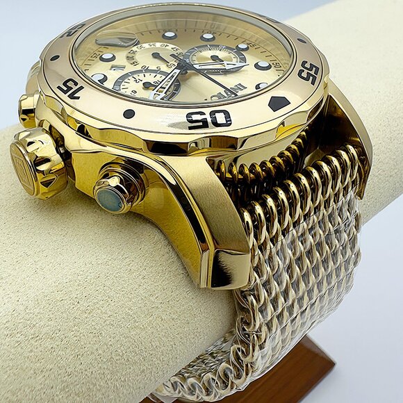 NEW Invicta Men's 48mm ProDiver Scuba Chronograph Watch Golden Dial SS Case Mesh - Picture 2 of 9
